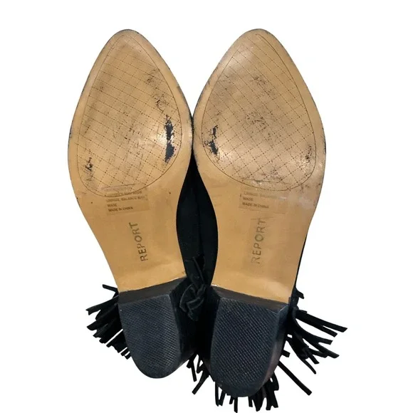 Boho Western Chic Black Faux Suede Fringe Slip On Ankle Booties Boots Size 9 - Picture 9 of 9